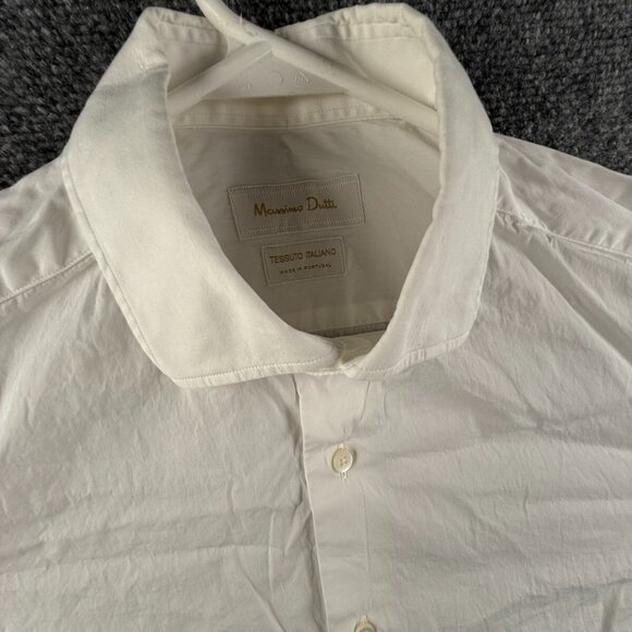 Massimo Dutti Men White Tessuto Italiano Long Sleeve Button Up Shirt Size 17 - Picture 7 of 15